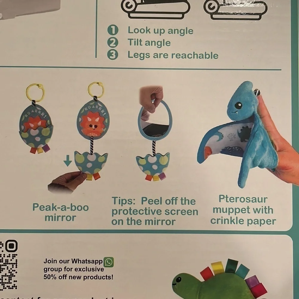 Brand New Baby Car Seat Toy Dinosaur Double-Sided Travel Activity Plush Mirror